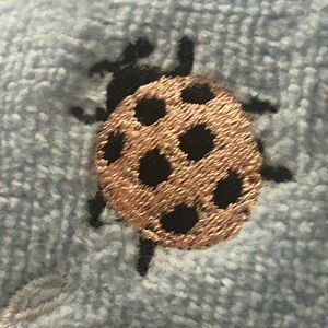 Lady Bug Daffodil Finger Tip Towel Set of 2 Embroidered Light Blue Terry Cloth